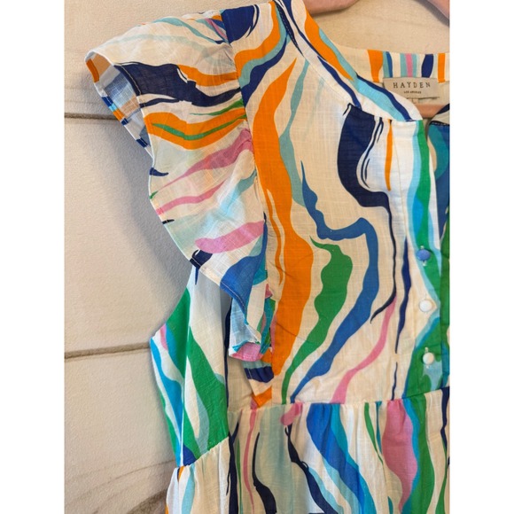 HAYDEN LOS ANGELES Tiered Ruffle Sleeve Abstract Print Mini‎ Dress Size L - Picture 3 of 7